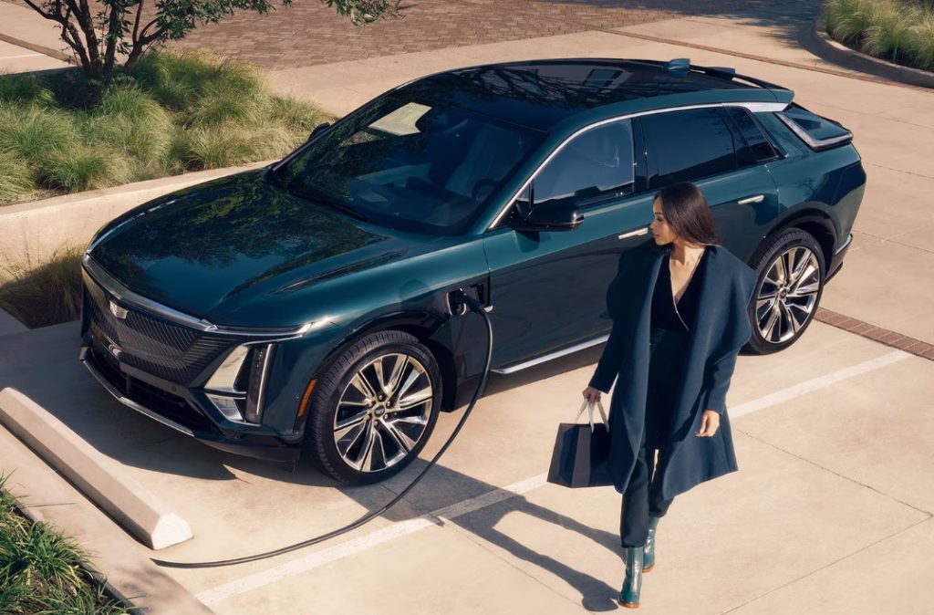 Green Cadillac Lyriq Charging 
